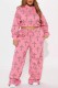 Pink Casual Print Basic Hooded Long Sleeve Two Pieces