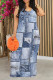 Baby Blue Sexy Faux Denim Print Contrast U Neck Printed Dresses