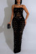 Black Sexy Solid Color Hollow Out Patchwork Backless Slit Zipper Spaghetti Strap Sling Dresses