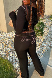 Black Casual Letters Patchwork Zipper Zipper Collar Long Sleeve Two Pieces