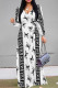 White Street Elegant Letters Chain print Lace Up Contrast V Neck Printed Dresses