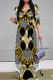 Dark Gray Casual Street Geometric Print Leopard Lace Up Contrast V Neck Printed Dresses
