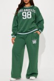 Green Casual Digital Patchwork V Neck Long Sleeve Two Pieces