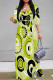 Fruit Green Casual Street Geometric Print Leopard Lace Up Contrast V Neck Printed Dresses