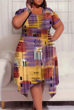 Black Casual Geometric Print Smiley Face Print Irregular Contrast O Neck Printed Plus Size Dresses