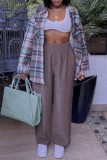 Multicolor Casual Plaid Cardigan Turndown Collar Outerwear