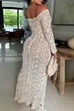 White Sexy Solid Color See-Through Slit Off Shoulder Long Dresses