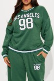 Green Casual Digital Patchwork V Neck Long Sleeve Two Pieces