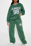 Green Casual Digital Patchwork V Neck Long Sleeve Two Pieces