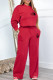 Red Casual Street Letter Print Draw String Pocket O Neck Long Sleeve Two Pieces