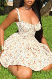 Multicolor Casual Floral Print Backless Spaghetti Strap Sleeveless Dresses