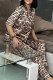 Camel Daily Letters Pocket Buckle Patchwork Turndown Collar Half Sleeve Two Pieces