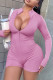 Pink Sexy Solid Color Patchwork Zipper Zipper Collar Skinny Rompers