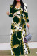 Ink Green Street Elegant Letters Chain print Lace Up Contrast V Neck Printed Dresses