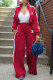 Red Casual Street Letter Print Stripe Patchwork Zipper Mandarin Collar Long Sleeve Two Pieces