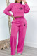 Rose Red Casual Street Letter Print Draw String Pocket O Neck Long Sleeve Two Pieces
