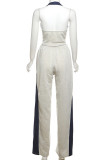 Blue Casual Patchwork Contrast Halter Sleeveless Two Pieces