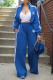 Blue Casual Street Letter Print Stripe Patchwork Zipper Mandarin Collar Long Sleeve Two Pieces