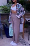 Multicolor Casual Plaid Cardigan Turndown Collar Outerwear