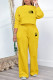 Yellow Casual Street Letter Print Draw String Pocket O Neck Long Sleeve Two Pieces