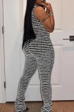 Black Casual Stripe Contrast U Neck Sleeveless Two Pieces