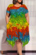 Colour Casual Geometric Print Smiley Face Print Irregular Contrast O Neck Printed Plus Size Dresses