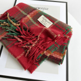 Red Daily Plaid Tassel Scarf