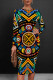 Multicolor Sexy Print Patchwork O Neck Wrapped Skirt Dresses