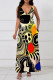 Multicolor Casual Print Pocket Patchwork V Neck Long Dresses