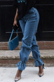 Dark Blue Sexy Solid Mid Waist Regular Denim