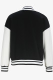 Black Casual Letters Buckle Patchwork Contrast V Neck Outerwear
