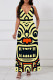 Yellow Casual Print Pocket Patchwork V Neck Long Dresses