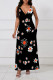Black Sexy Floral Print Contrast V Neck Sling Dresses