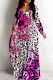 Rose Red Casual Print Basic V Neck Long Dresses