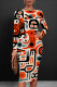 Orange Sexy Print Patchwork O Neck Wrapped Skirt Dresses