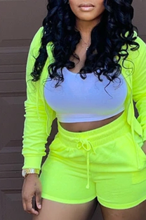 Fluorescent Green Casual Solid Patchwork Hooded Collar Long Sleeve Two Pieces