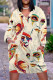 Beige Casual Street Camouflage Print Butterfly Flowers Pocket Contrast V Neck Printed Plus Size Dresses