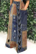 Blue Coffee Casual Faux Denim Print Pocket Contrast Loose High Waist Wide Leg Full Print Bottoms