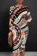 White Sexy Print Patchwork O Neck Wrapped Skirt Dresses