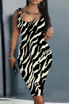 Black Apricot Casual Print Basic U Neck Vest Dresses