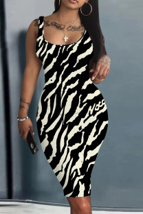 Black Apricot Casual Print Basic U Neck Vest Dresses