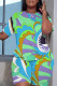 Green Casual Print Basic O Neck Short Sleeve Two Pieces