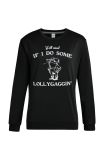 Black Casual Cartoon Print Letters O Neck Tops