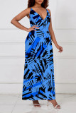 Yellow Sexy Floral Print Contrast V Neck Sling Dresses