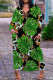 Green Casual Floral Print Basic V Neck Long Plus Size Dresses