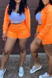 Orange Casual Solid Patchwork Hooded Collar Long Sleeve Two Pieces