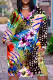 Multicolor Casual Floral Print Basic V Neck Long Sleeve Plus Size Dresses