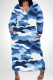 Blue Casual Camouflage Print Pocket Patchwork V Neck Straight Plus Size Dresses