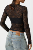 White Sexy Solid Color Patchwork See-Through O Neck Tops