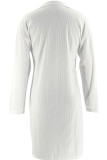 White Casual Solid Color Patchwork Turndown Collar Straight Dresses